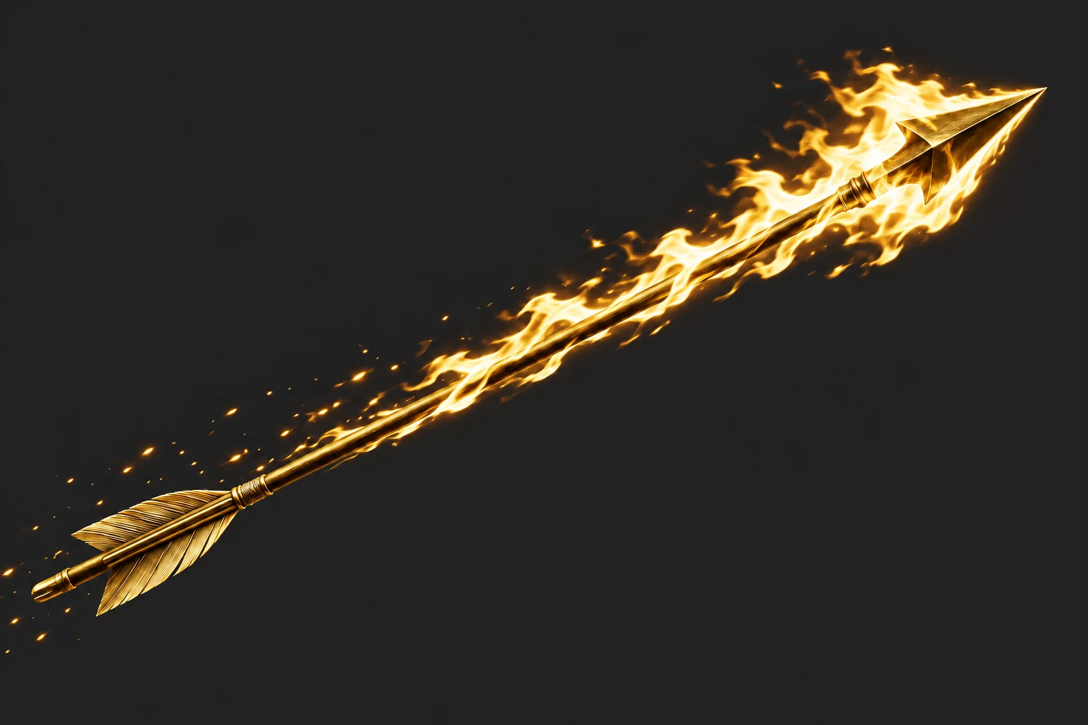 A royal-gold arrow burning with luminous golden flames